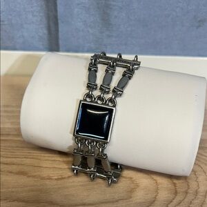 CHRISTINE PHILLIPE modernist designer signed agate and pewter bracelet 7 inches